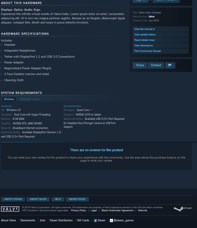 Valve Index Steam Store